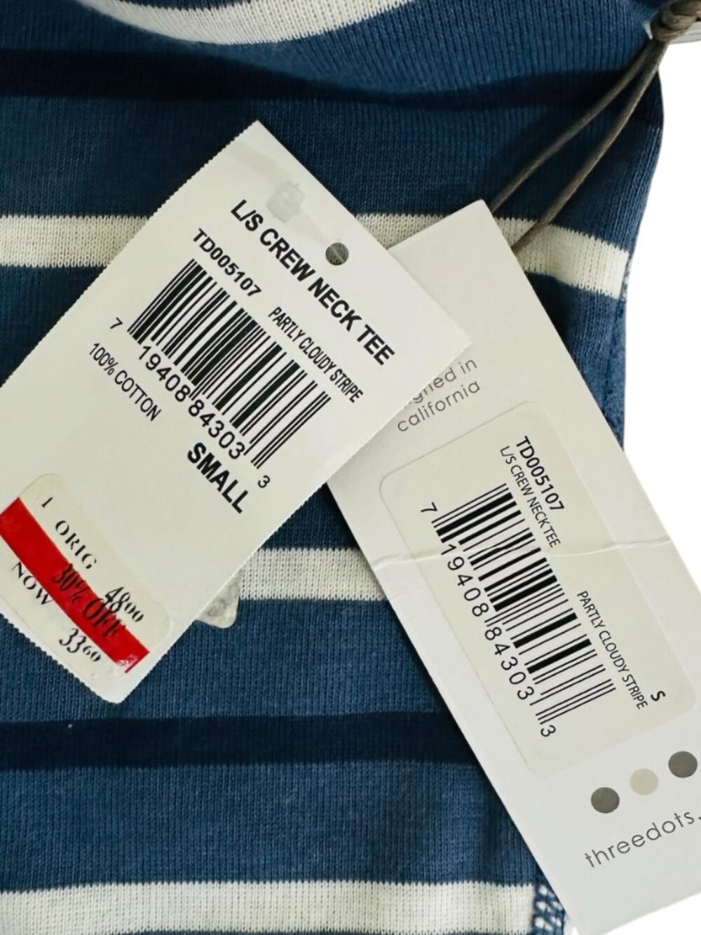 Three Dots Women's Size S Stripe Long Sleeve Crew Neck Blue White Knit Top NEW - Picture 6 of 8